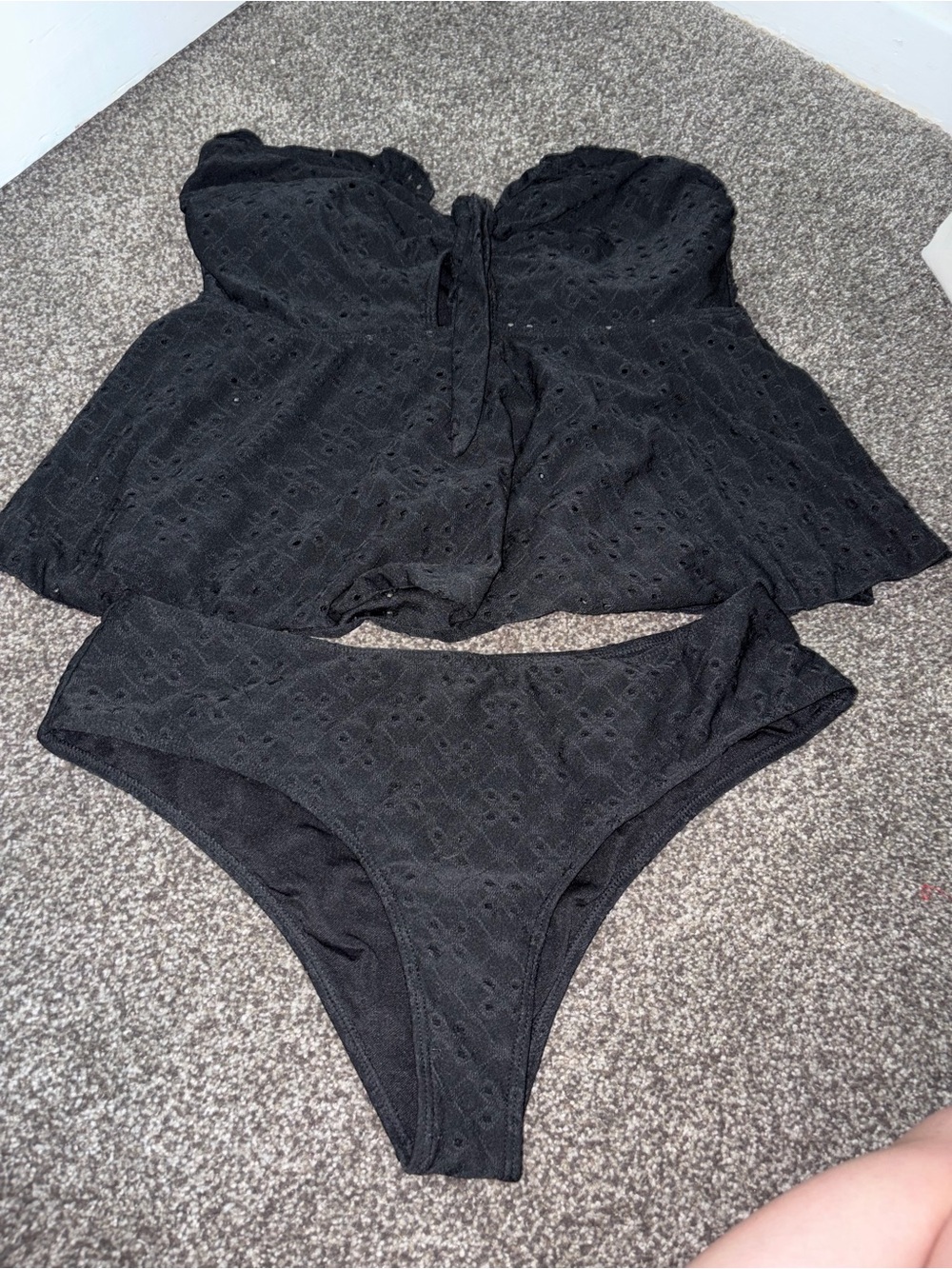Black Eyelet Two-Piece Swim Set